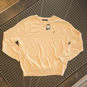 Nautica Men's V-Neck Sweater in Cream 100% Cotton NWT